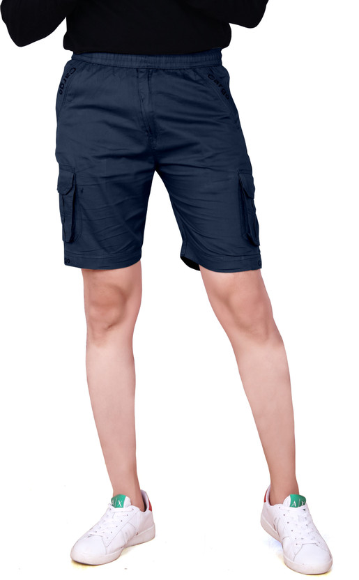 Yagu Solid Men Dark Blue Cargo Shorts 