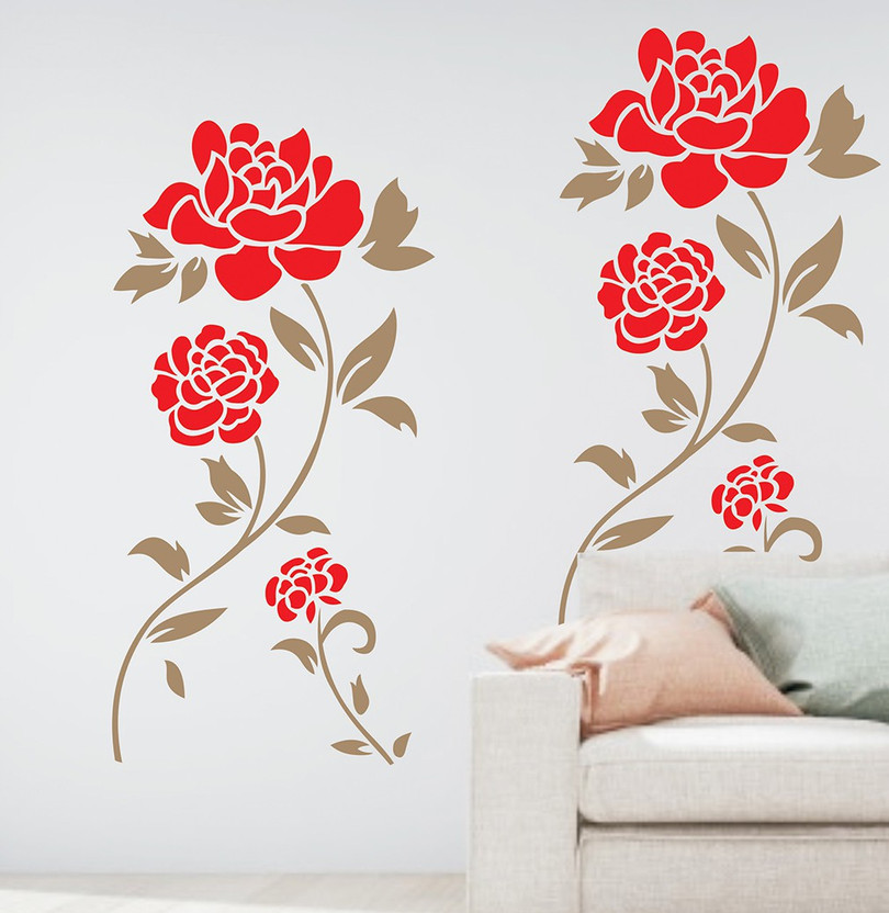 DECORNOWRDM Size : ( 16-inch x 24-inch) Red Flower with Plant Reusable DIY Wall Stencil for Home Decoration wall stencil Stencil(Pack of 1, Red Flower with Plant)