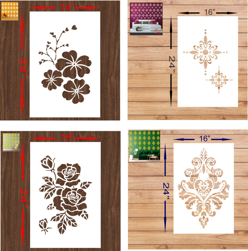 PRIYANKADECOR WALL PAINTING FOR (Size:- 16X24 Inch Theme(2010) Pattern Design Suitable For Kids Room, Home Entrance, Office & Pooja Room Decoration Stencil(Pack of 4, Stencil)