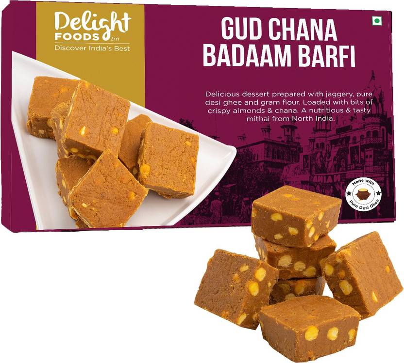 Delight Foods Gud Chana Badam Barfi Desi Ghee (250g) Indian Sweet