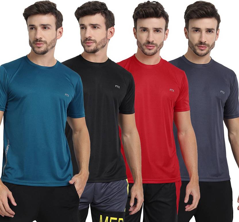 [Sizes S, M, L, XL] FTX Pack of 4 Men Solid Round Neck Multicolor T-Shirt