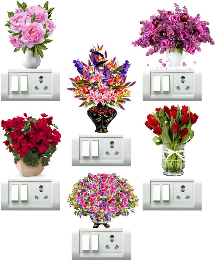 Design Zoo Colorful Flower Vases Switchboard Sticker Medium Self