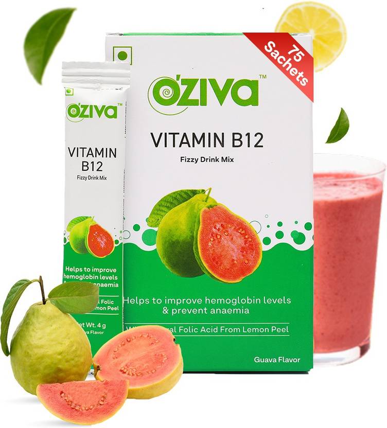 OZiva Vitamin B12 Fizzy Drink Mix for Better Haemoglobin Levels Pack of