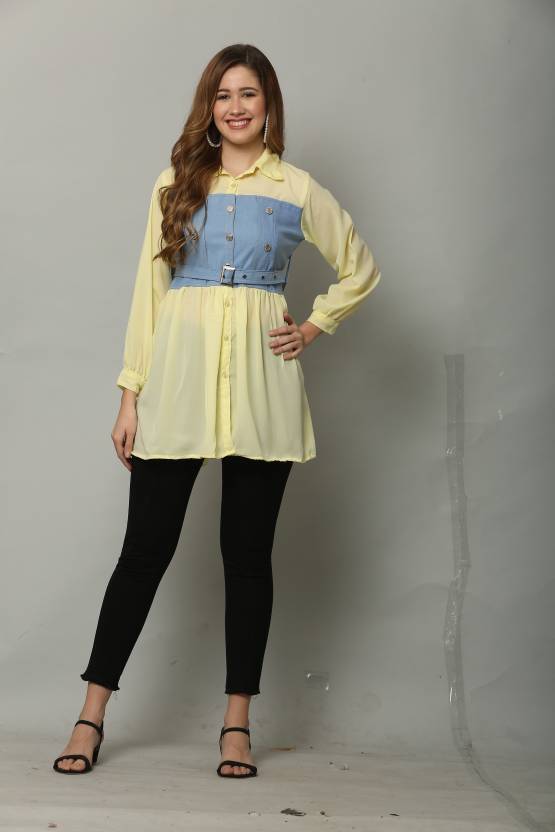 J&G Women Shirt Light Blue, Yellow Dress - Buy J&G Women Shirt Light Blue, Yellow  Dress Online at Best Prices in India 
