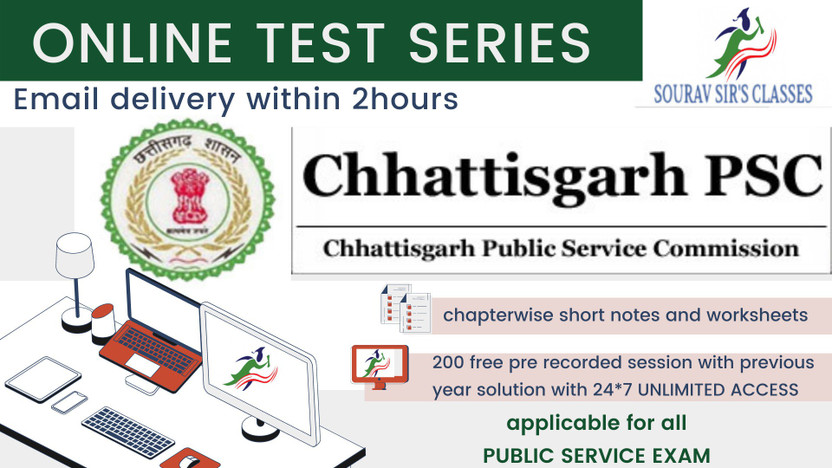 Material On Chhattisgarh PSC Online Test Series | Chapterwise, Topicwise Questions And Mock Tests With Solutions | Practice 2080 MCQs | 200 Free Classes (Email Delivery In 2 Hours)(Spiral, SOURAV SIR)