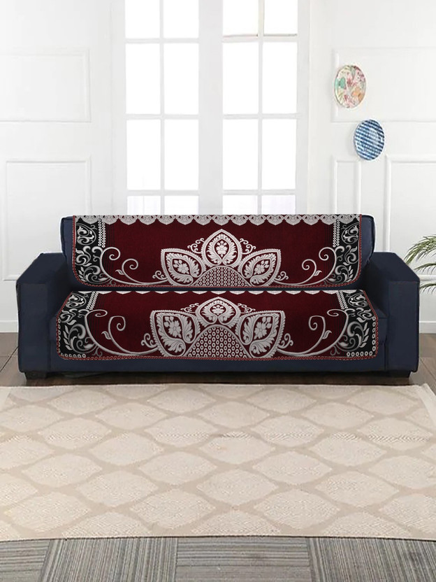 Multitex Chenille 3 Seater Sofa Floral Cover(Pack of 2 Maroon)