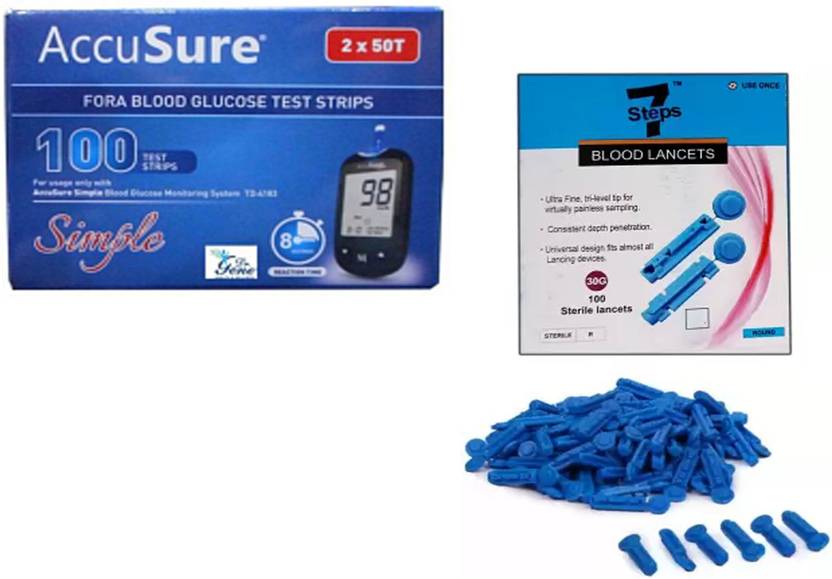 Seven Steps 7 Steps Round Lancets100 + Accu Sure Simple Blood Glucose