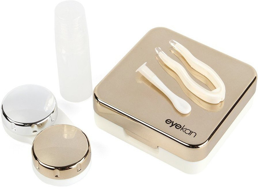 SHOPOWARE Plastic Eyekan Travel Contact Lens Case Box with Mirror (GOLD) (Pack of: 1)(Pack of: 1)
