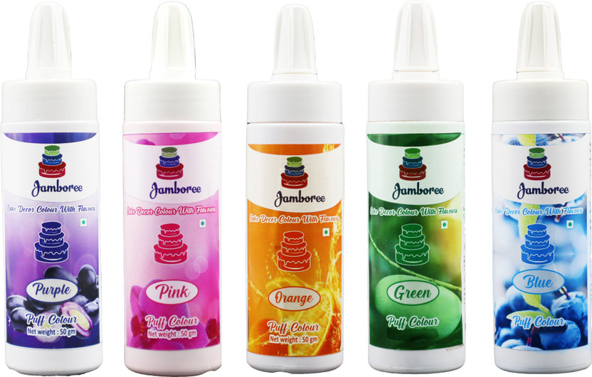 JAMBOREE Edible Puff Color|Phus Phus Spray Color for Cakes Decoration |Color Dust Purple, Pink, Orange, Green, Blue(250 g)