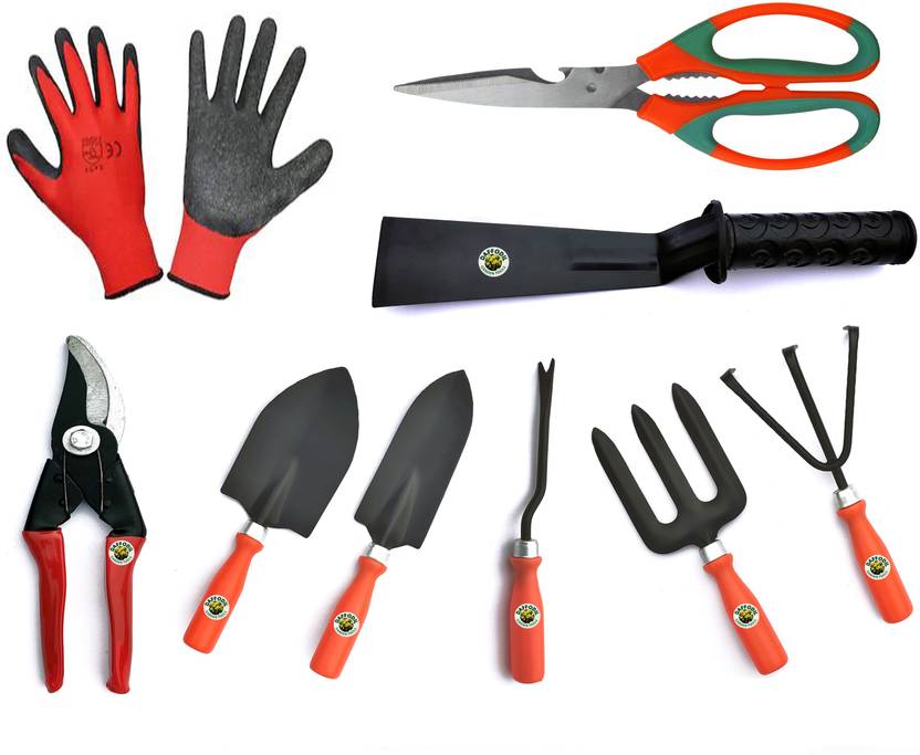 Daffodil Garden Tools set of 9 with Khurpi Pruner Scissor Gloves and