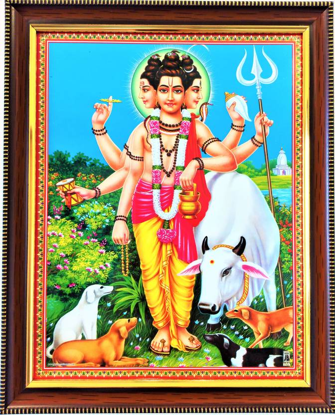shreya arts frame wth glass Dattatreya photo Religious Frame Price in