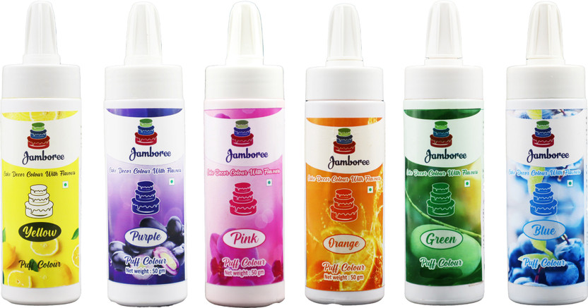 JAMBOREE Edible Puff Color|Phus Phus Spray Color for Cakes Decoration |Color Dust Yellow, Purple, Pink, Orange, Green, Blue(300 g)