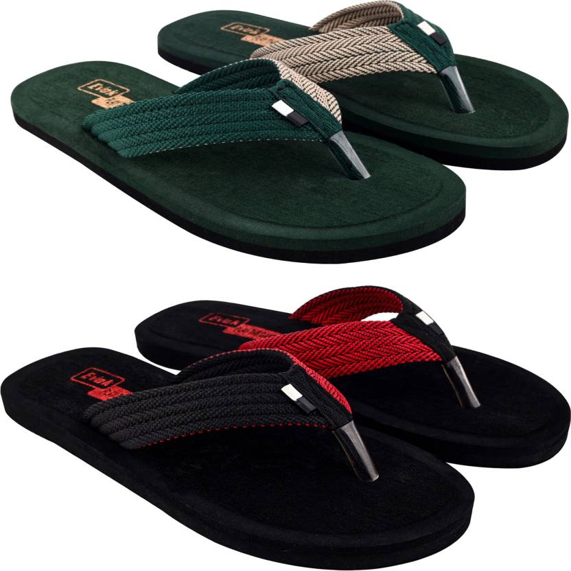 [Sizes ] EVOK Mens Comfortable Trending And Stylish Multicolor Embozing Flipflop (Pack Of 2) Slippers  (Multicolor 6)