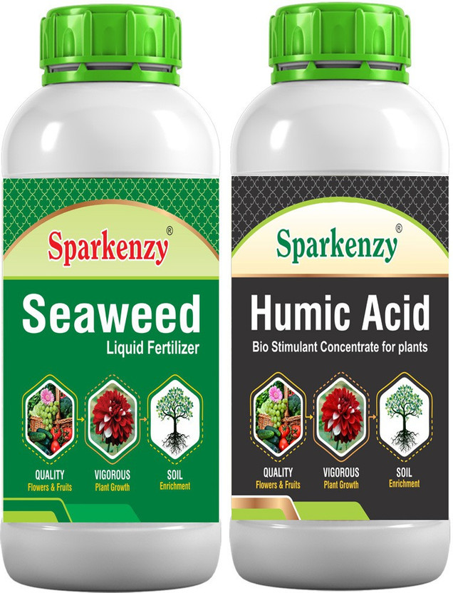 SparKenzy Liquid Seaweed Extract + Humic Acid Organic and Water Soluble -(100ml+100ml) Fertilizer, Manure, Potting Mixture(0.2 ml, Liquid)