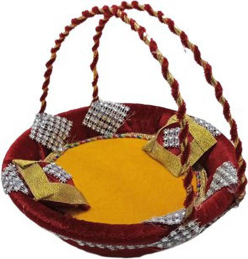Kanha Carry Basket for Laddu Ji decorated with double metal Handle Size