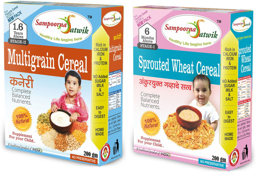 sampoorna satwik Multigrain Cereal Stage - 2 and Sprouted Wheat Cereal, 400 Grams (Combo of 2) Homemade, Natural Cereal(400 g, Pack of 2, 12+ Months)