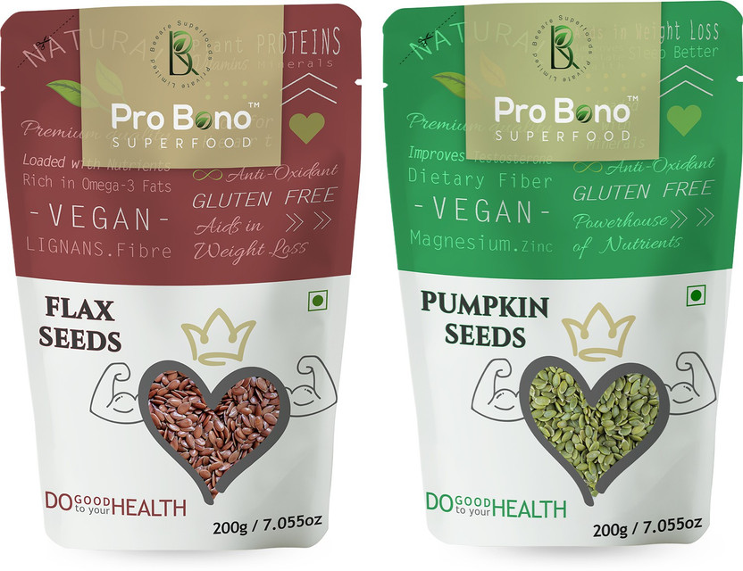 Beeare Beeare superfoods Probono Organic Flax & Pumpkin Seeds Combo - (Flax & Pumpkins seeds 200g each) Pumpkin Seeds, Roasted Flax Seeds(2 x 100 g) - Flipkart Deal