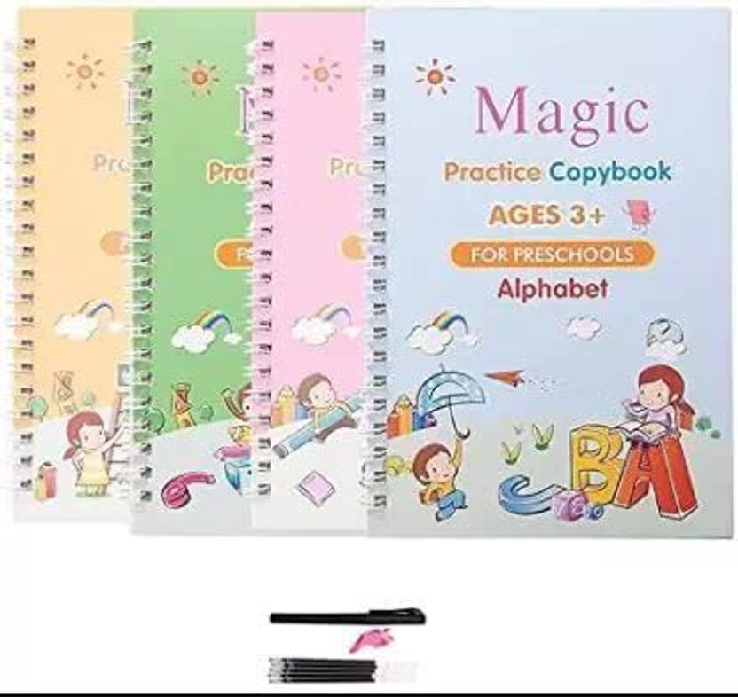 AASEFLEX Magic Practice Copy Book for Kids Calligraphy Pen, Homeschool Supplies(Pink, Blue, Green, Orange)