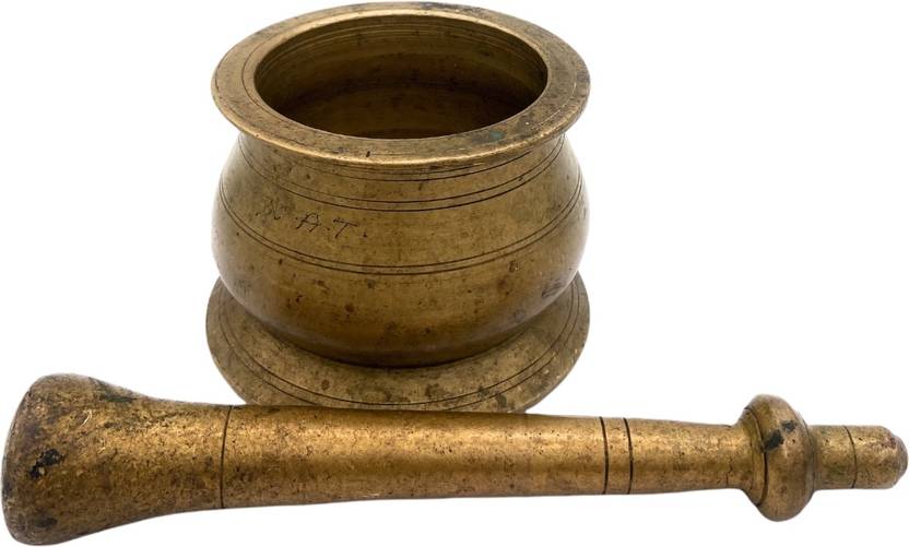 Bhunes Brass Vintage Mortar Pestle Okhal Aur Moosal Decorative