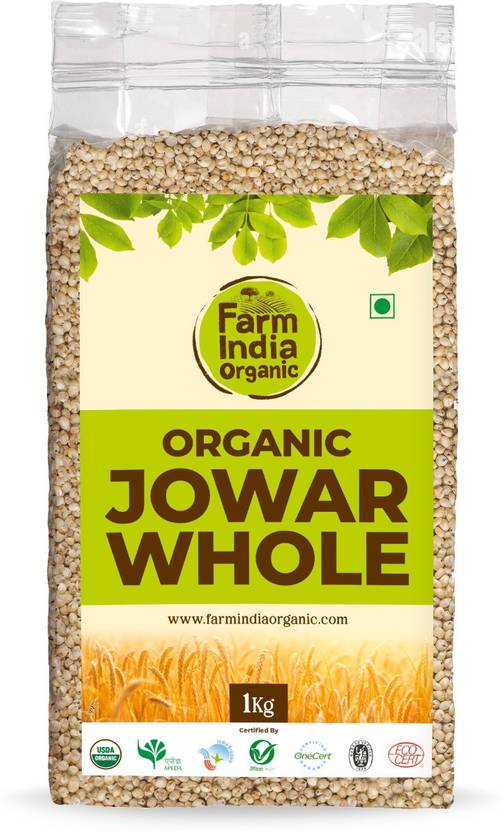 Farm India Organic Jowar Whole USDA Organic Vacuum Packed 1 kg
