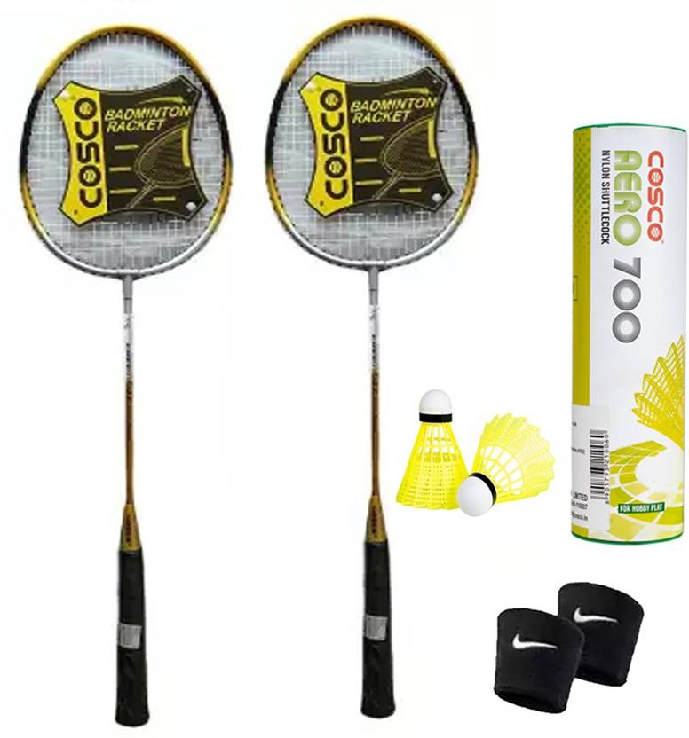 COSCO CB85 Badminton Racket (Yellow) + Aero 700 Shuttle + Wrist Band