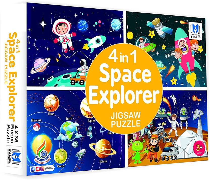 PEZYOX 4 in 1 Space Explorer Jigsaw Puzzle 140 Pieces for Kids. 4 in