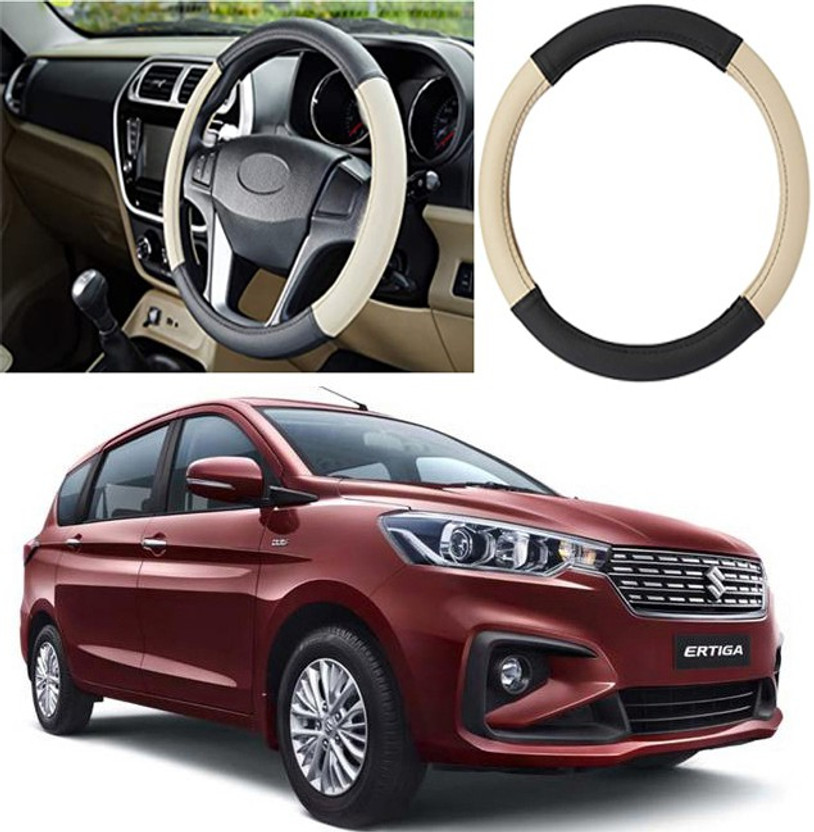 Etradezone Hand Stiched Steering Cover For Maruti Ertiga(Black, Beige, Leatherite)