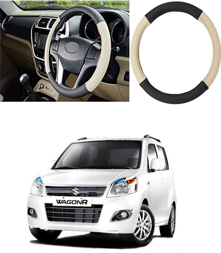 Etradezone Hand Stiched Steering Cover For Maruti WagonR(Black, Beige, Leatherite)