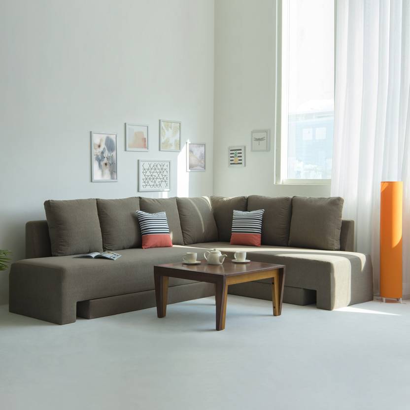 FURLENCO Lana Brand New 5 Seater Double Solid Wood Pull Out Sofa Cum