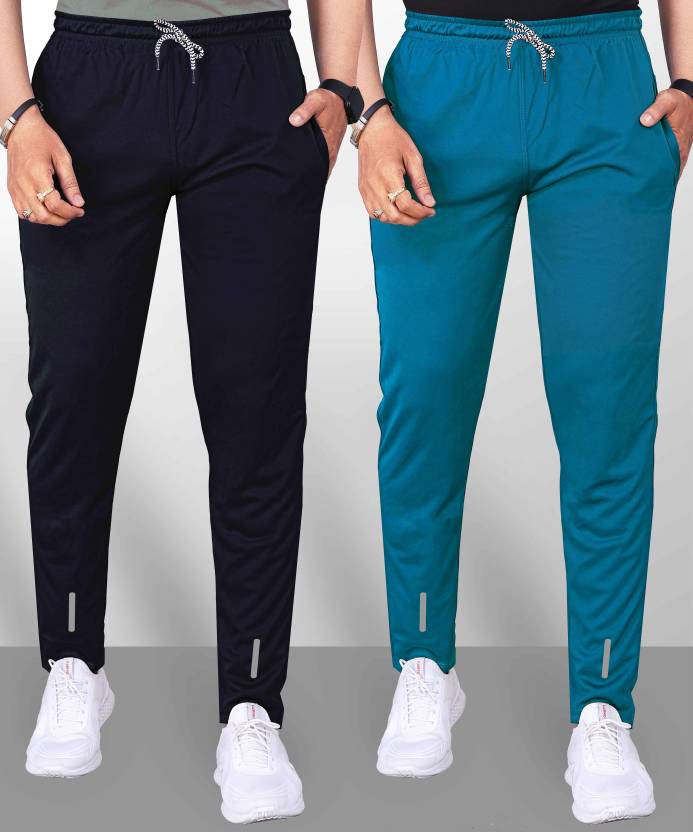 QFABRIX Pack of 2 Solid Men Black, Light Blue Track Pants