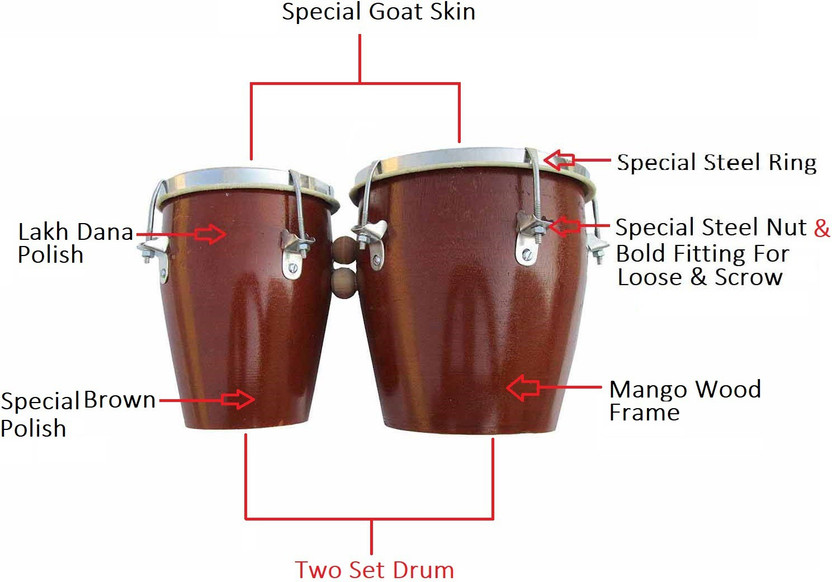 RAM musical Two set Brown Wooden Bongo(18 cm, 14 cm)