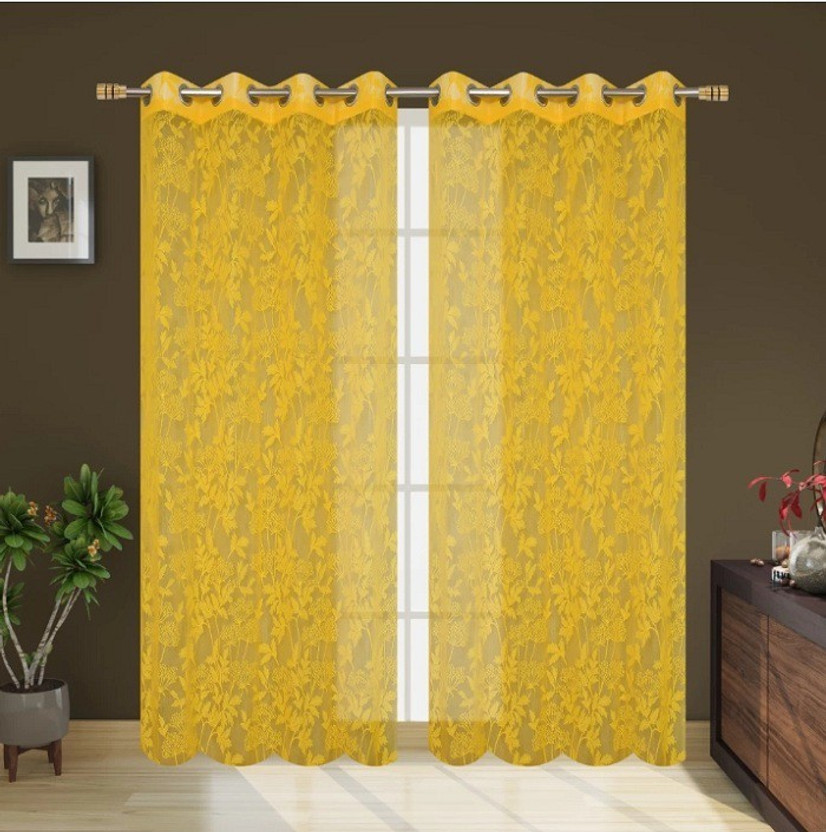 Flipkart SmartBuy 152 cm (5 ft) Window Polyester Transparent Curtain Single Curtain(Yellow, Self Design)