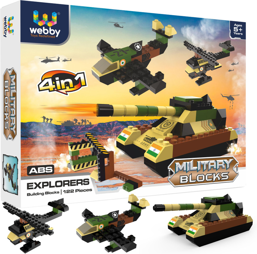 Webby 4 In 1 Military ABS Building Blocks Kit, Adventure Play Toy Set (122 Pcs)(Multicolor)