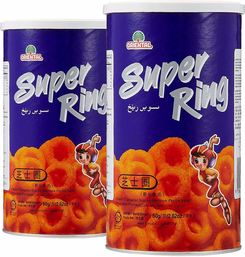 oriental Super Ring With Cheese - 80 gm | Ready & Tasty Snack | Pack of 2 (Imported) Chips(2 x 80 g)