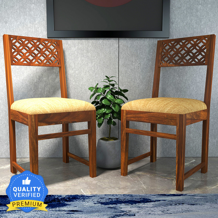 Kendalwood Furniture Living Room Chair Study Chair Multipurpose chair Solid Wood Dining Chair(Set of 2, Finish Color - Honey Finish With Cream Cushion)