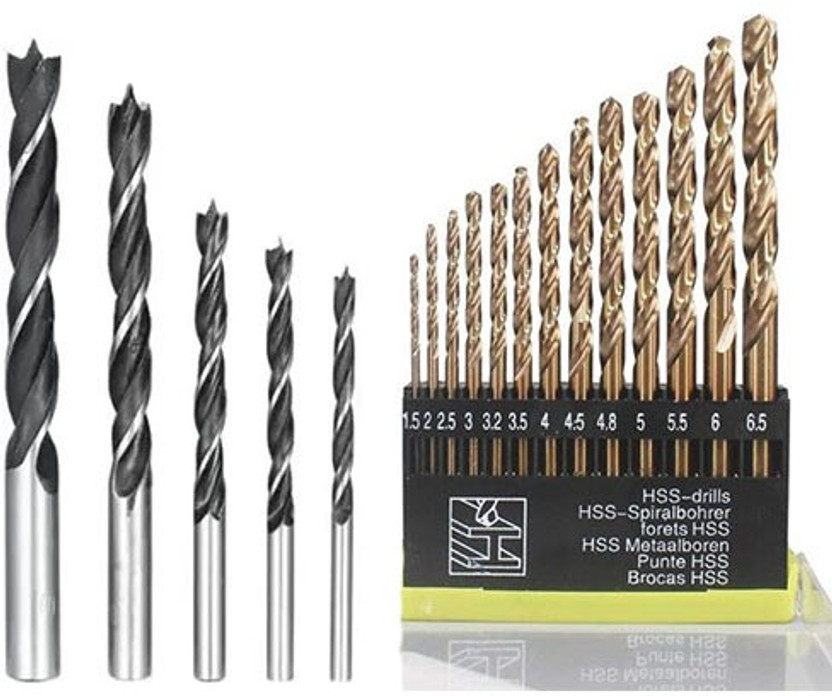 Kshivi Kshivi Drill Bit Set DB:022 Combo Of 13 Pcs Twisted HSS Drill Bit For Metal And 5 Pcs Wood Working Drill Bits For Wood (Pack Of 2) - Flipkart Deal