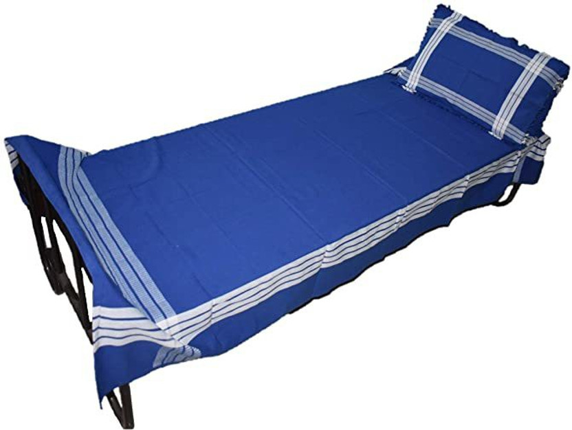 Nissi Cotton Single Flat 150 TC Striped 1 Bedsheet with 2 Pillow Covers(Blue)
