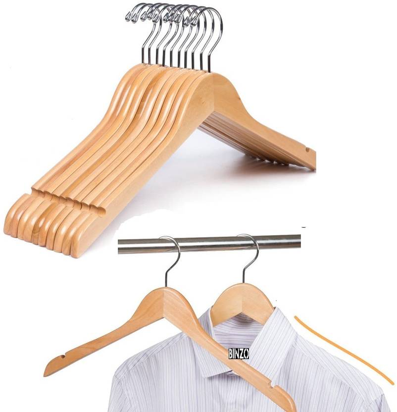 BINZO Wooden Hangers For Wardrobe, Almirah Hanger For Clothes, Suits