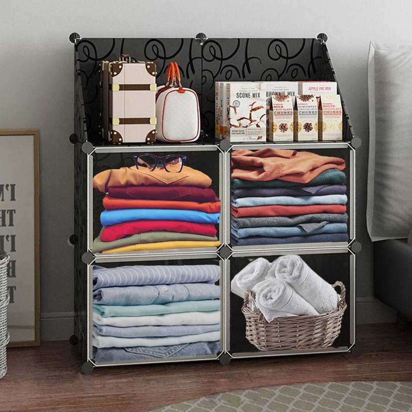 Hemovia 4Door 4Shelf Plastic Collapsible PC Collapsible Wardrobe