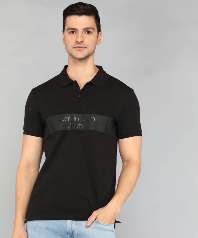 Calvin Klein Jeans Printed Men Polo Neck Black T-Shirt - Buy Calvin Klein  Jeans Printed Men Polo Neck Black T-Shirt Online at Best Prices in India |  