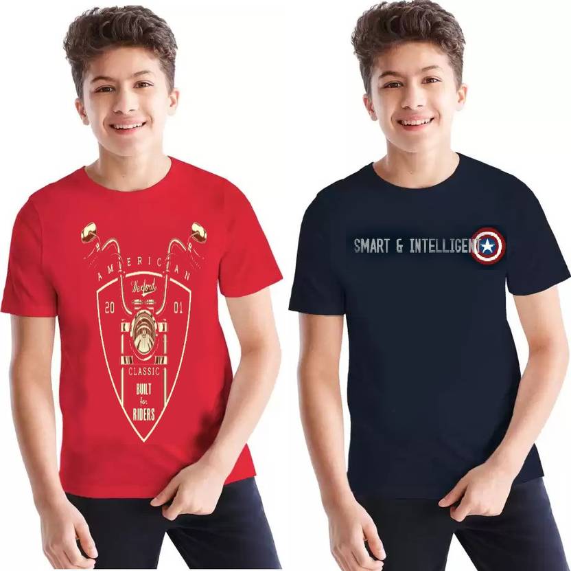 [Sizes 1 – 2 Years, 2 – 3 Years] FTC Bazar Boys Printed Cotton Blend T Shirt  (Multicolor, Pack of 2)