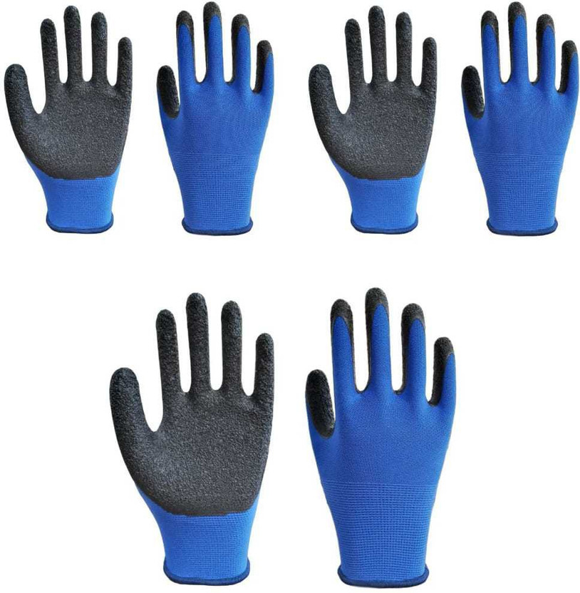 Aatrangi Black Blue Synthetic Gloves Protection Multipurpose Heavy-Duty Reusable Washable Synthetic  Safety Gloves(Pack of 6)