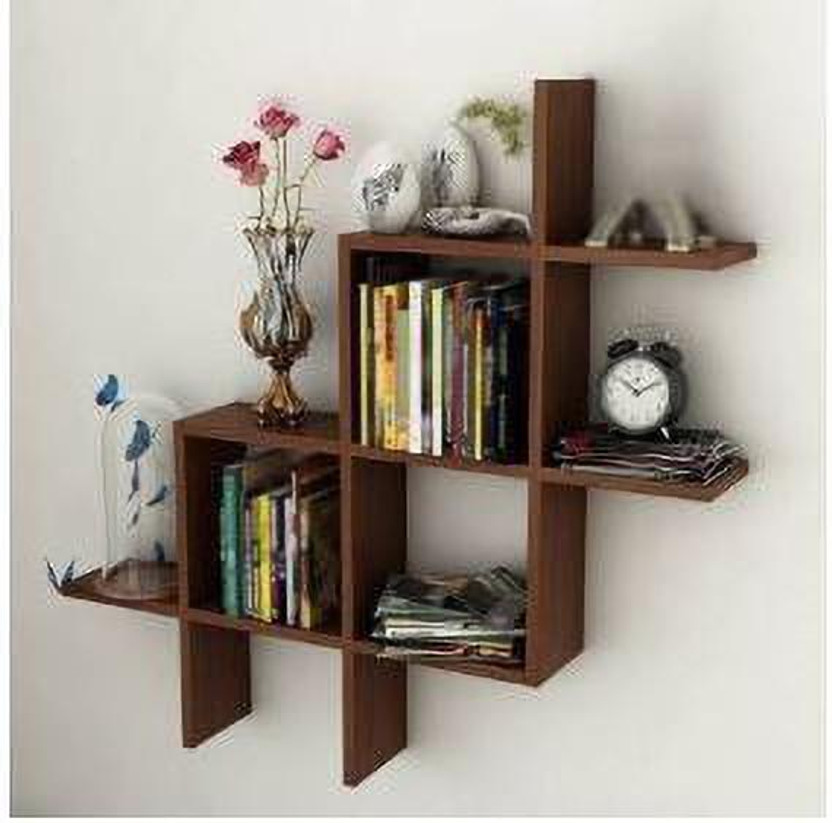 woodinzo Wooden Wall Shelve Mounted Shelves Home decore / V Shelf MDF (Medium Density Fiber) Wall Shelf(Number of Shelves - 6, Brown)