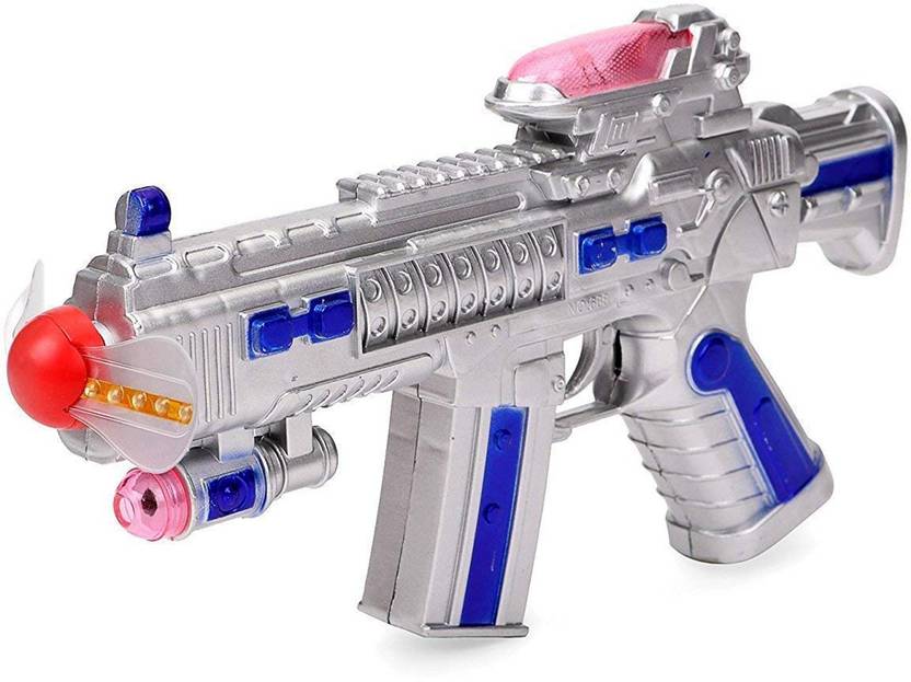 NHR Space Gun Toy With LED Matrix Flashing Rotating Fan, Musical