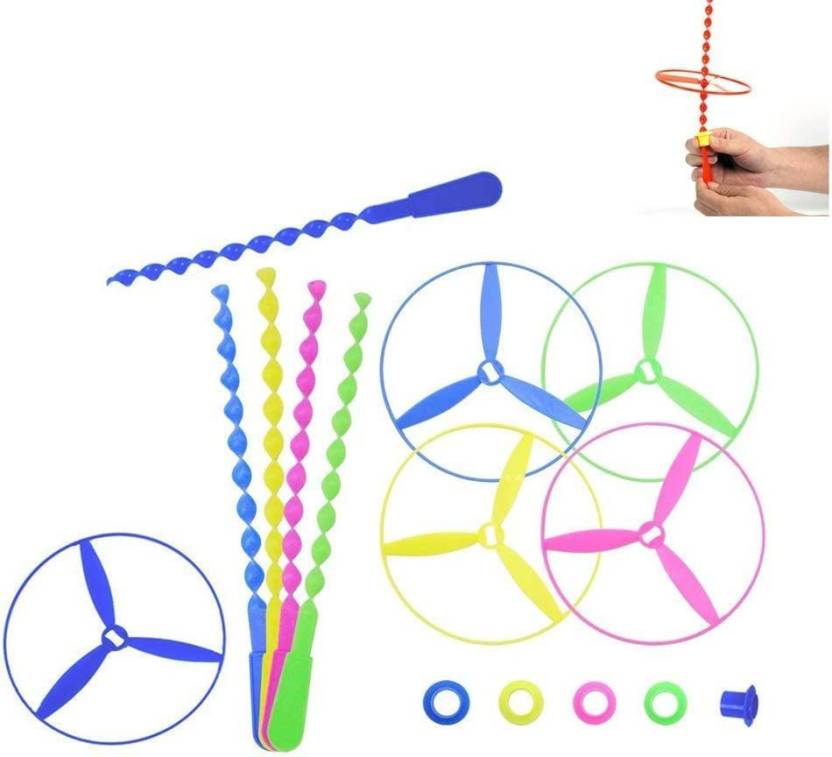 Krishna Flying Toy Pack of 5 Chakri Toys Bamboo Dragonfly Frisbee Toy ...