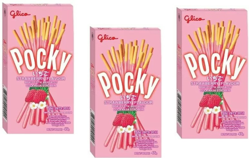 Pocky Strawberry Flavor Biscuit Sticks pack Of 3 | Imported Stick Biscuit Cream Cracker Biscuit(3 x 15 g)