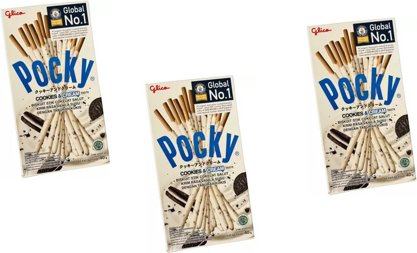 Pocky Cookie & Cream Flavor Biscuit Sticks pack Of 3 | Imported Stick Biscuit Cream Cracker Biscuit(3 x 13.33 g)