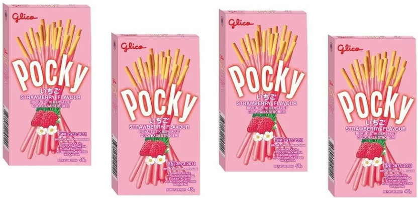Pocky Strawberry Flavor Biscuit Sticks pack Of 4 | Imported Stick Biscuit Cream Cracker Biscuit(4 x 11.25 g)