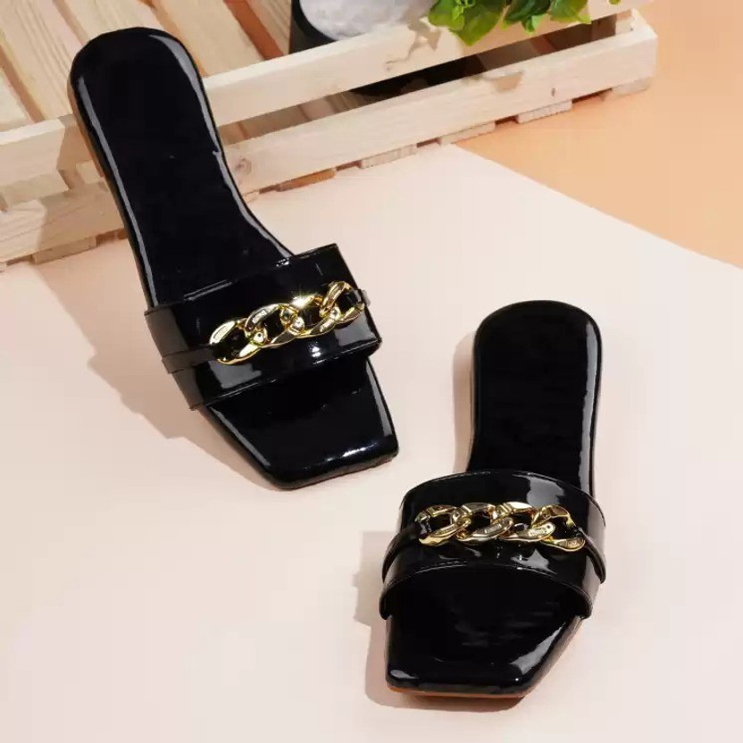 black flat sandals slip on