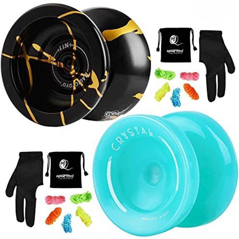 MAGICYOYO Professional JoJo N11 Plus Responsive JoJo for Children, Dual Purpose Metal Yo-Yo with Non-Responsive Yoyo Mode + Yo-Yo Bearing Replacement + 12 Yoyo Cords + Yo-Yo Bag (Black Golden